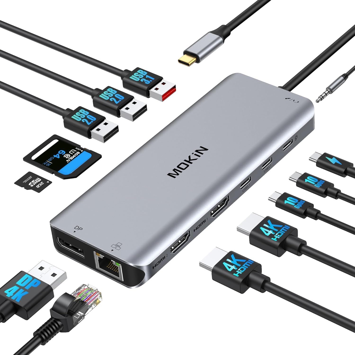 c c ハブ ハブ type-c usb アルミ製良好な放熱性 usb 100W電力出力 2 HDMI DP ドッキングステーション3画面出力 6 USB 1 ポート- in 1000MbpsRJ45 ドッキングステーション13 - type 3.5mmオー
