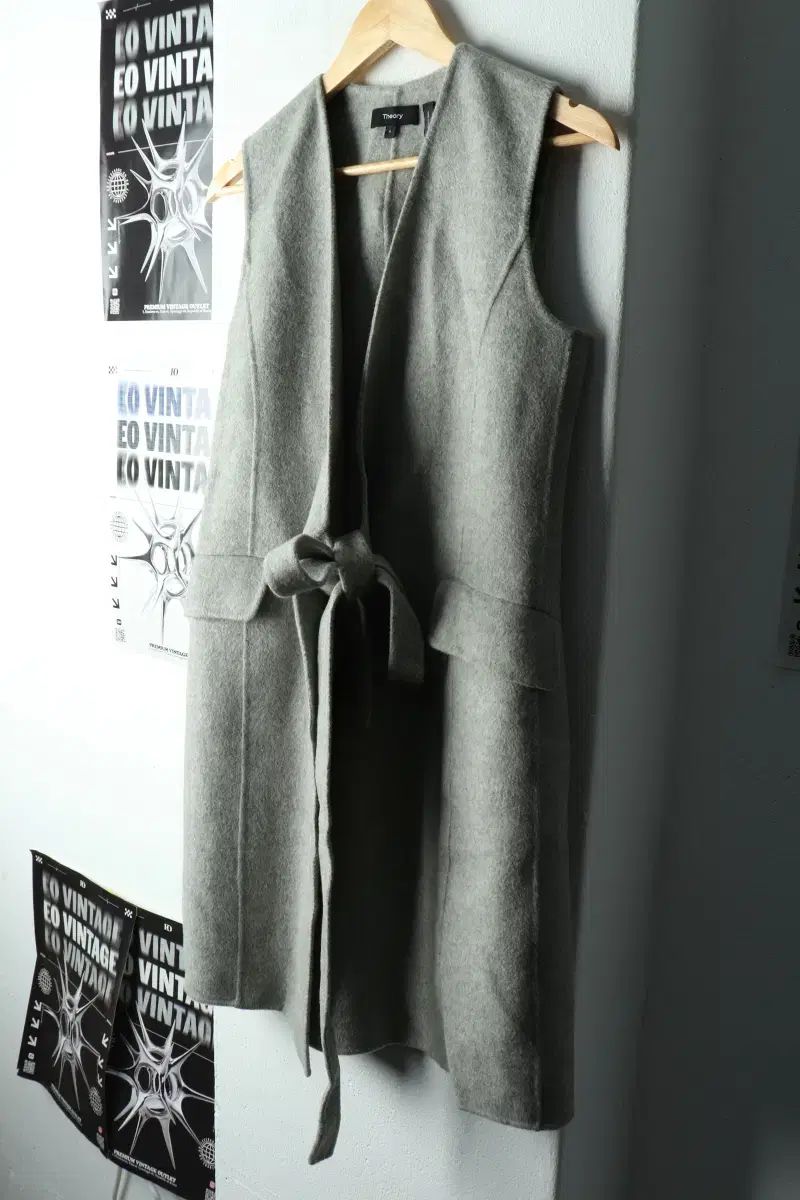 W S-M セオリー ジップアップ ウィンドブレーカー アウター ジャケット ベスト グレー ウール-15BDF