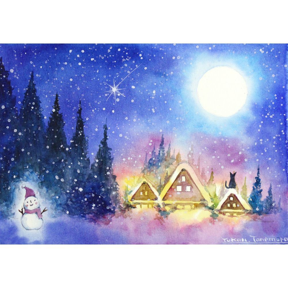 原画）冬の夜空のおくりもの【A5サイズ／水彩画／#2814】 - メルカリ