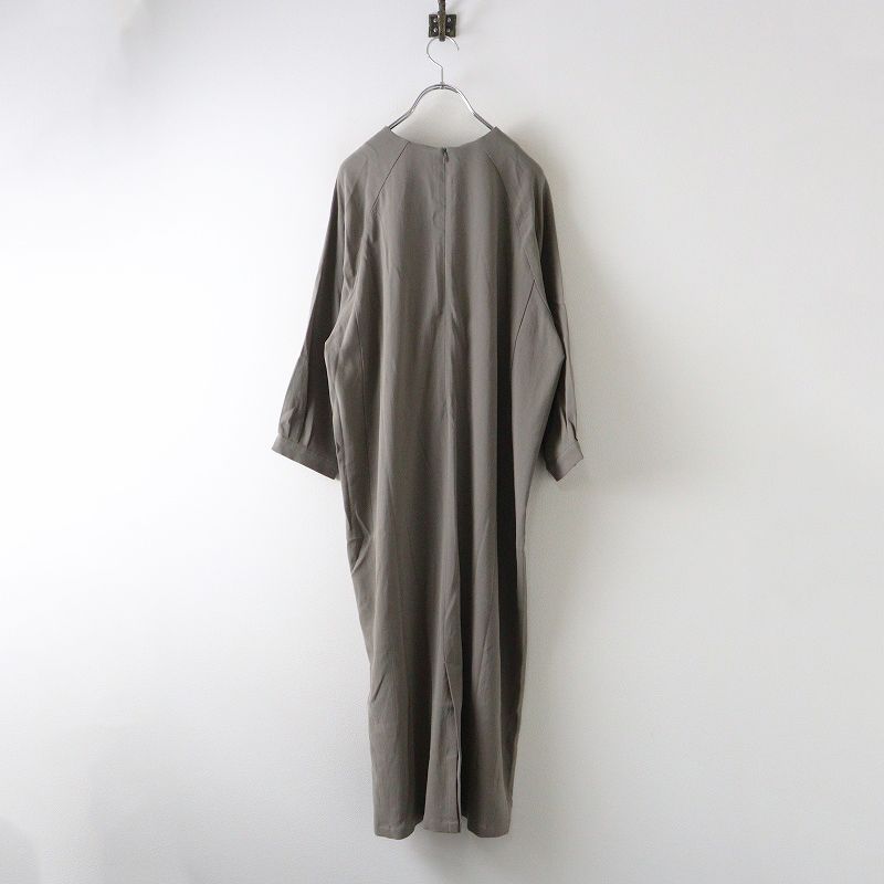 2025 エヴァムエヴァ evam eva コットンワンピース 1 グレージュ ドレス ロング ラグランスリーブ 2400014680003