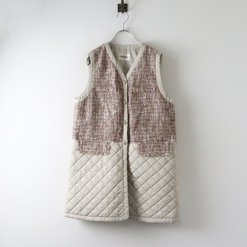 定価49500円 インゲボルグ INGEBORG ツイードロングベスト グレージュ┃ハオリ 羽織 上着 2400014668902