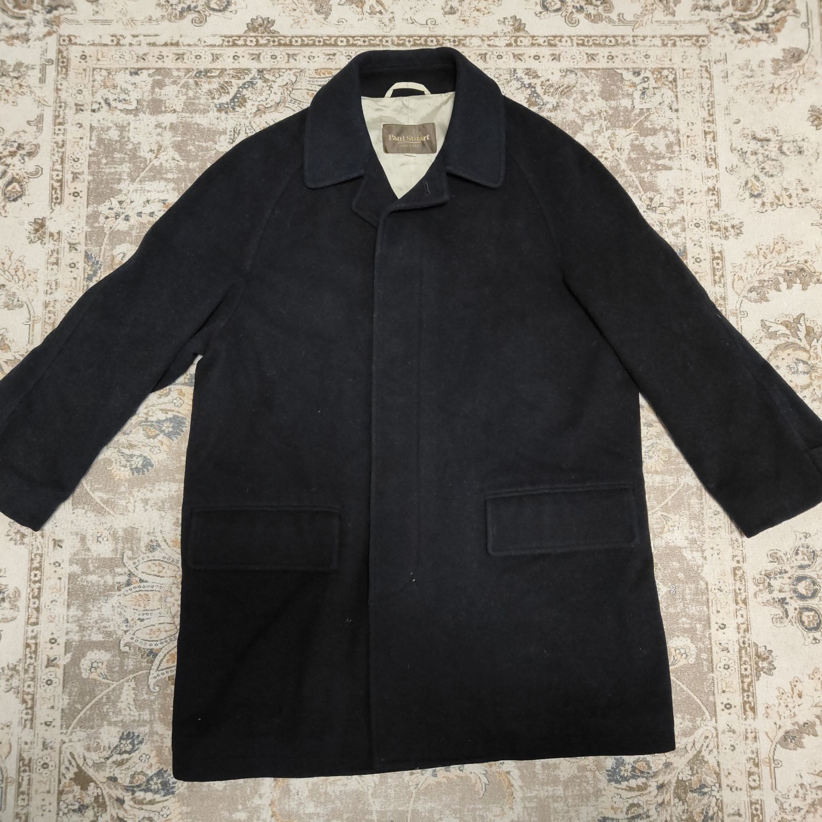 ポールスチュアート Paul Stuart アルパカ混 ウール ステン コート 比翼 コート ミドル丈 ブラック BLACK 黒 MA メンズ 古着