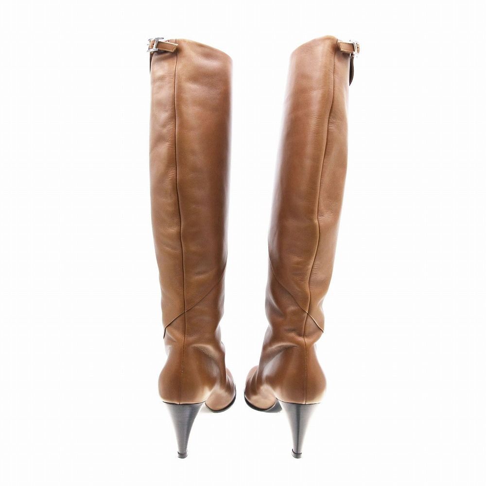 HERMES エルメス レザー ロング ブーツ ヒール Hロゴ ベルト
