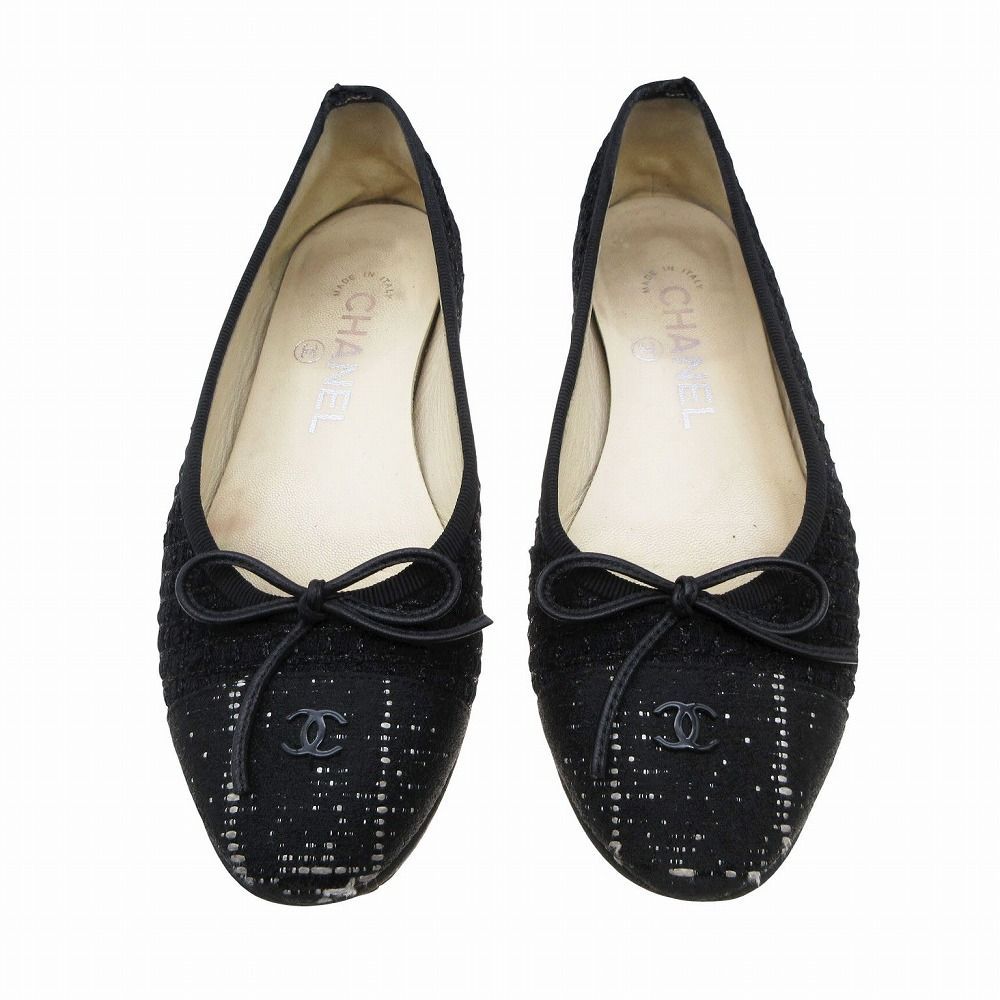 CHANEL シャネル　バレエフラットシューズ オリーブグリーン ツイード CHANEL シャネル バレエフラットシューズ オリーブグリーン ツイード