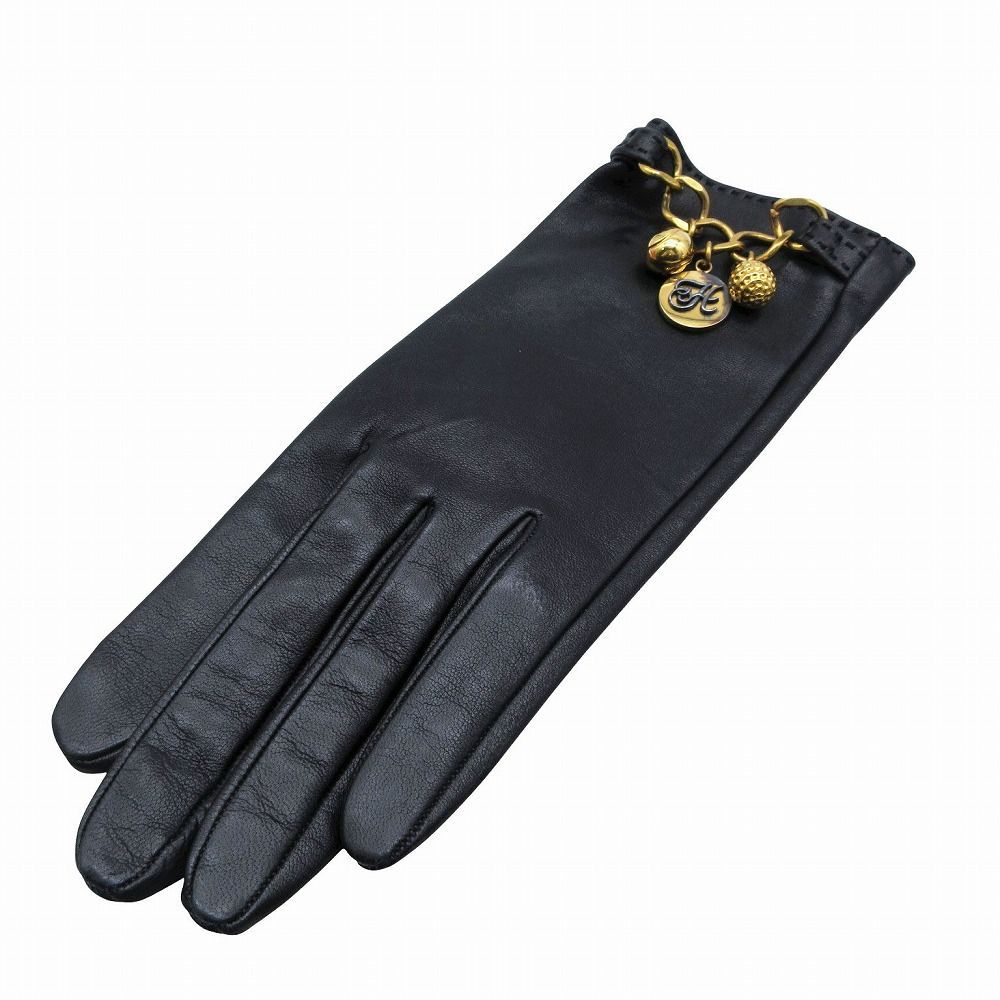 HERMES エルメス ラムレザー チャーム チェーン付き レザーグローブ