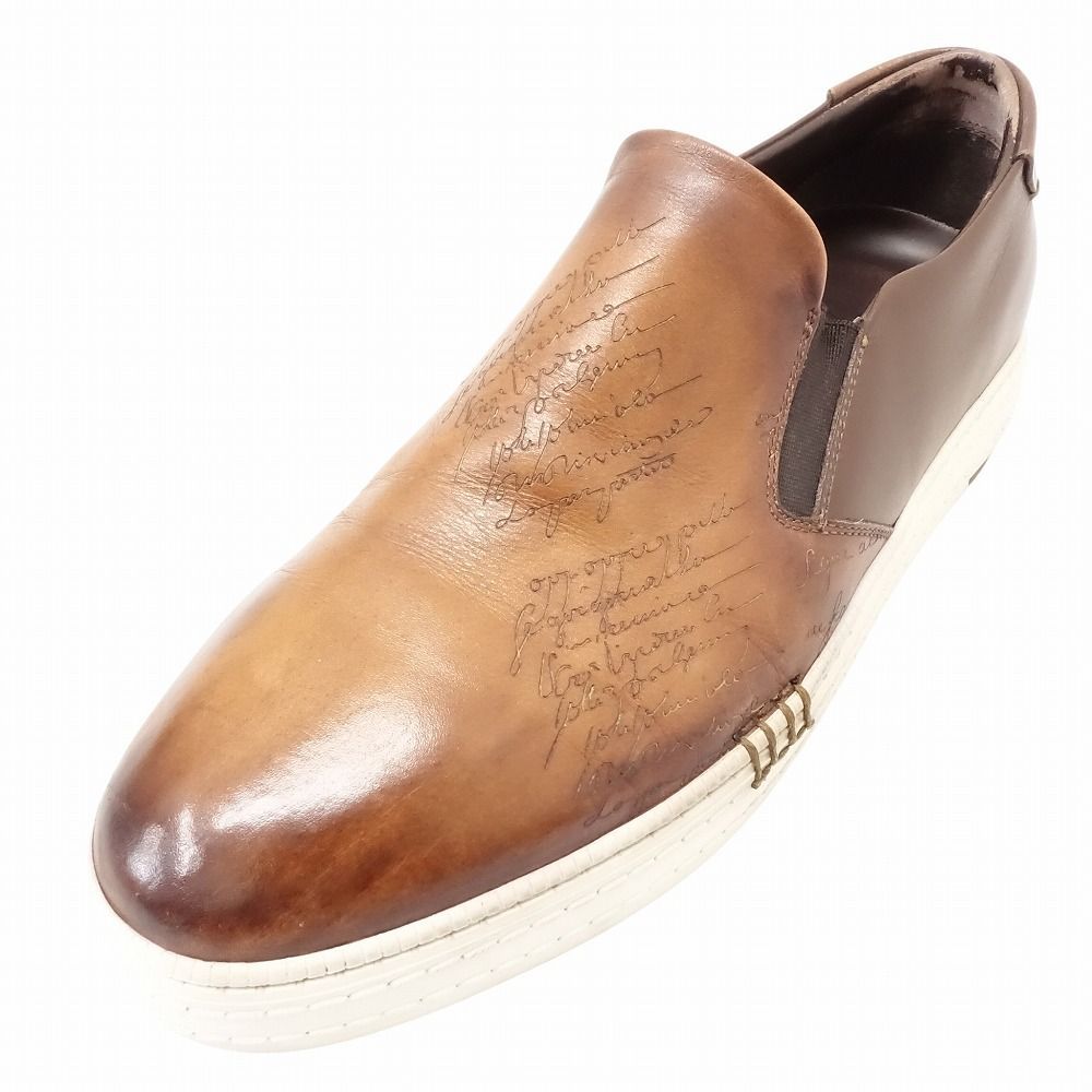 Berluti ベルルッティ プレイタイム レザー スリッポン カリグラフィ スニーカー シューズ イタリア製 8.5 27cm 茶色 メンズ
