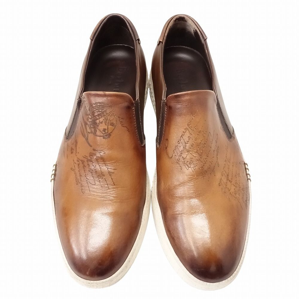 Berluti ベルルッティ プレイタイム レザー スリッポン カリグラフィ スニーカー シューズ イタリア製 8.5 27cm 茶色 メンズ