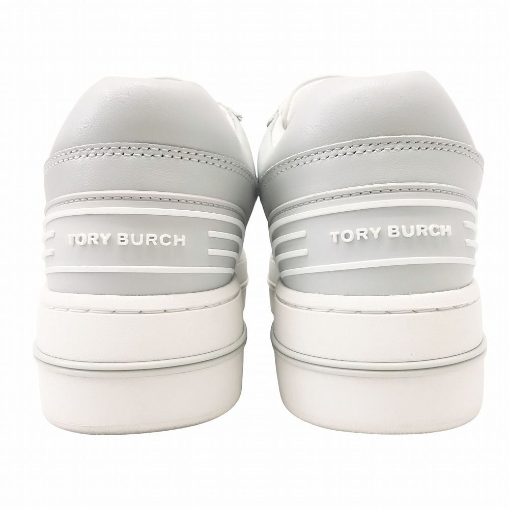 Tory Burch スニーカー ホワイト/グレー 美品 TORY BURCH トリーバーチ 厚底 スニーカー シューズ ロゴ CLOVER