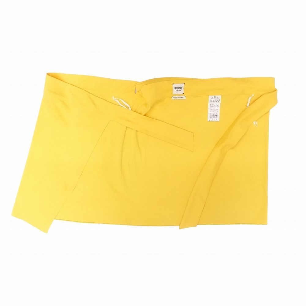 HERMES エルメス ラップ 巻き ミニ スカート ベルト Hロゴ コットン ボトムス フランス製 38 M イエロー 黄色 レディース