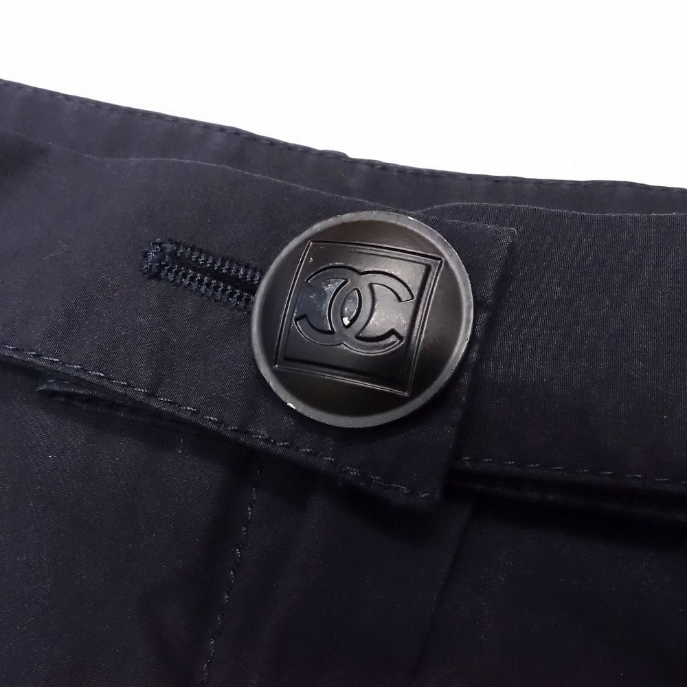 00s CHANEL シャネル スポーツライン ショートパンツ ハーフ丈 コットン ベルト ココマーク 08P 38 M ネイビー レディース