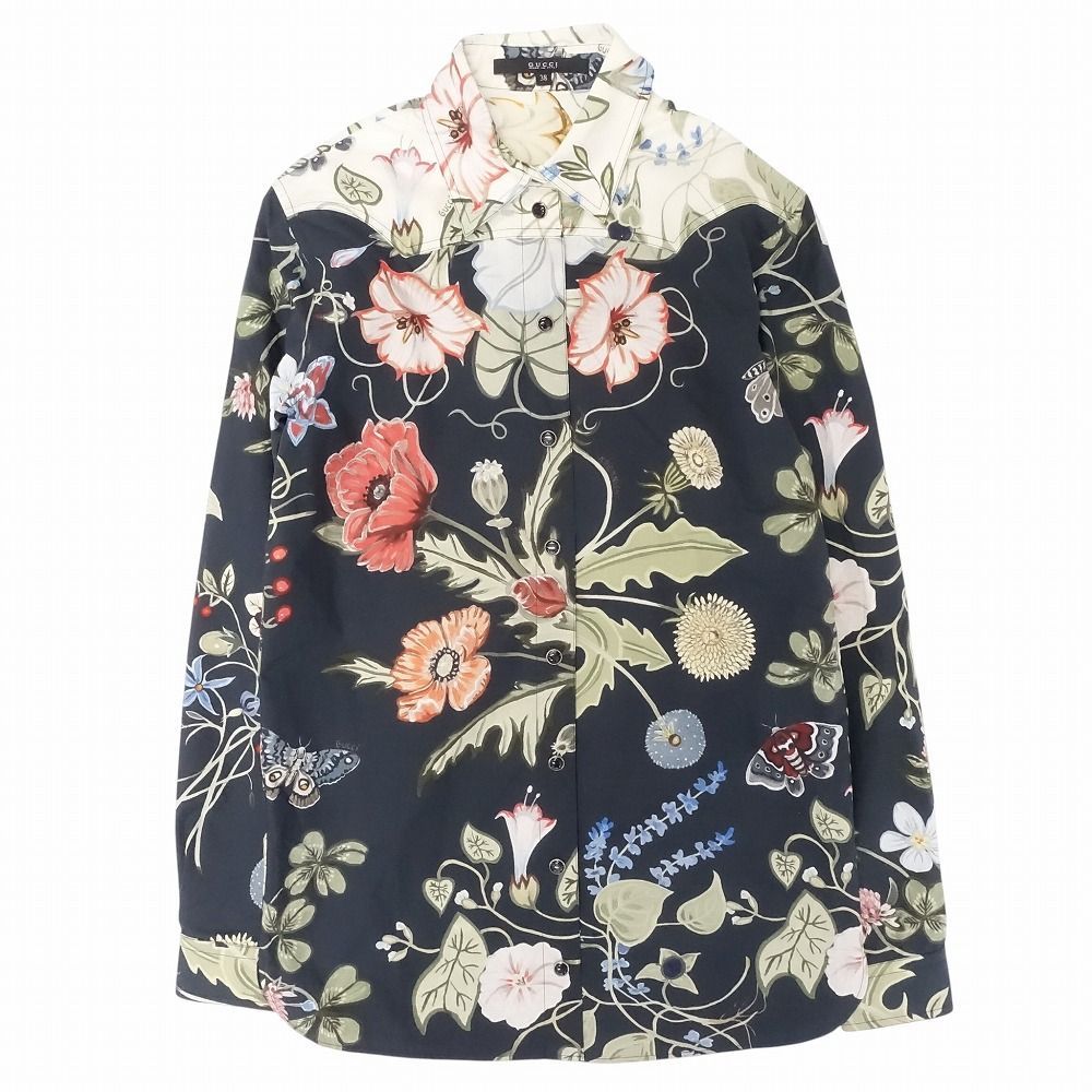 GUCCI グッチ ボタニカル フラワー 花柄 シャツ ブラウス 長袖 クリス
