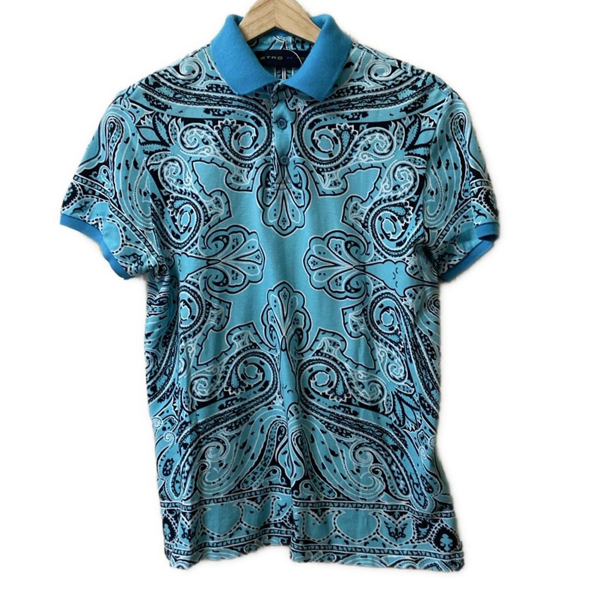 ETRO エトロ 半袖ポロシャツ サイズM レディース ライトブルー 黒 白