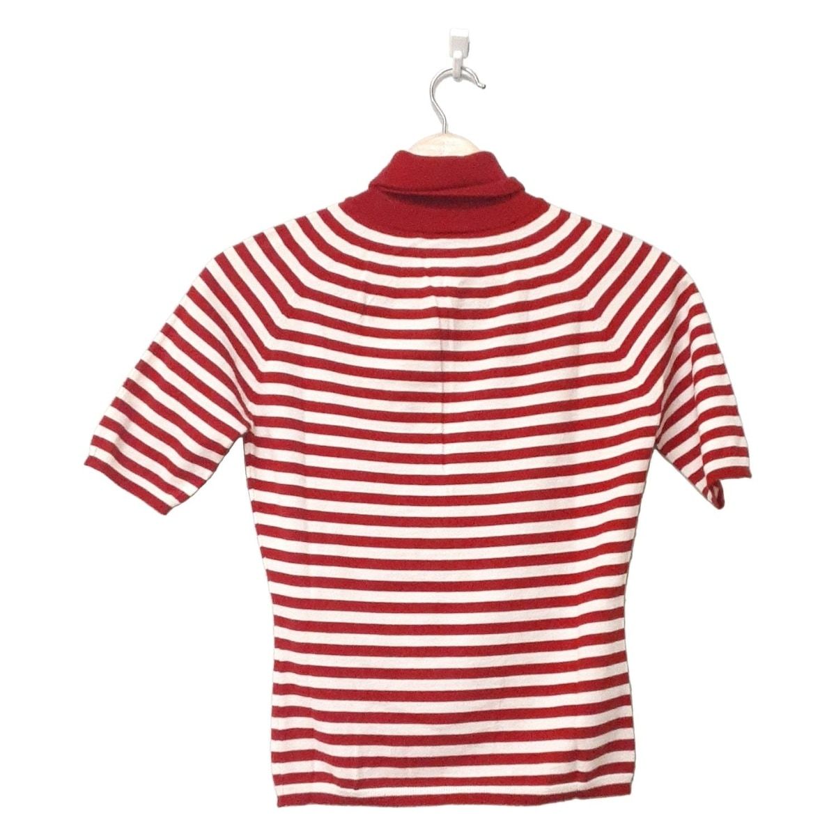 CELINE セリーヌ 長袖カットソー サイズS レディース - レッド×白 タートルネック カシミヤ混 ボーダー ヴィンテージ
