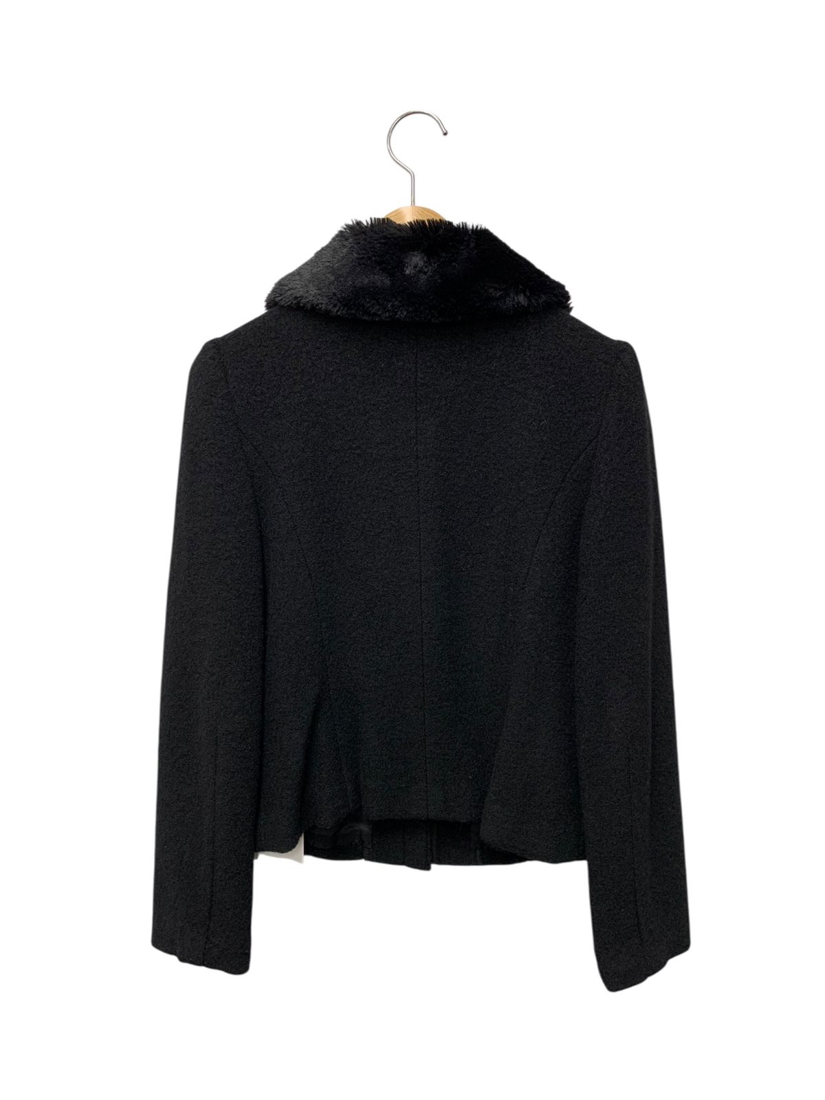 エムズグレイシー 814524 ジャケット 38 ブラック ウール混 フェイクファー衿 ビジューボタン ITBHFNXP77LI