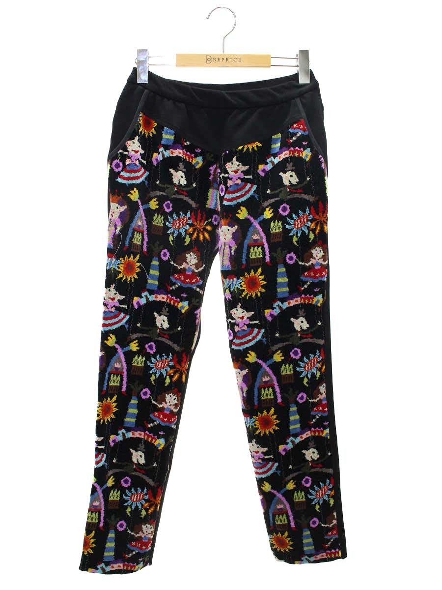 アルベロベロ 438765 パンツ F ブラック パイル地 ストレッチ アニマルモチーフ ITNL84RXSFY0