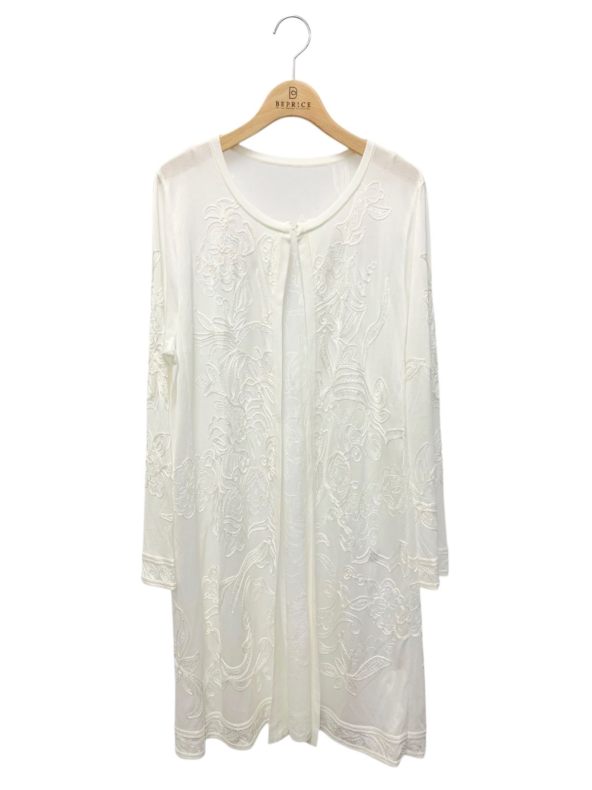 レオナールファッション 0357713 42 ホワイト ロング丈 シアー ニット カーディガン スパンコール レース ITMWVL9UWSK8