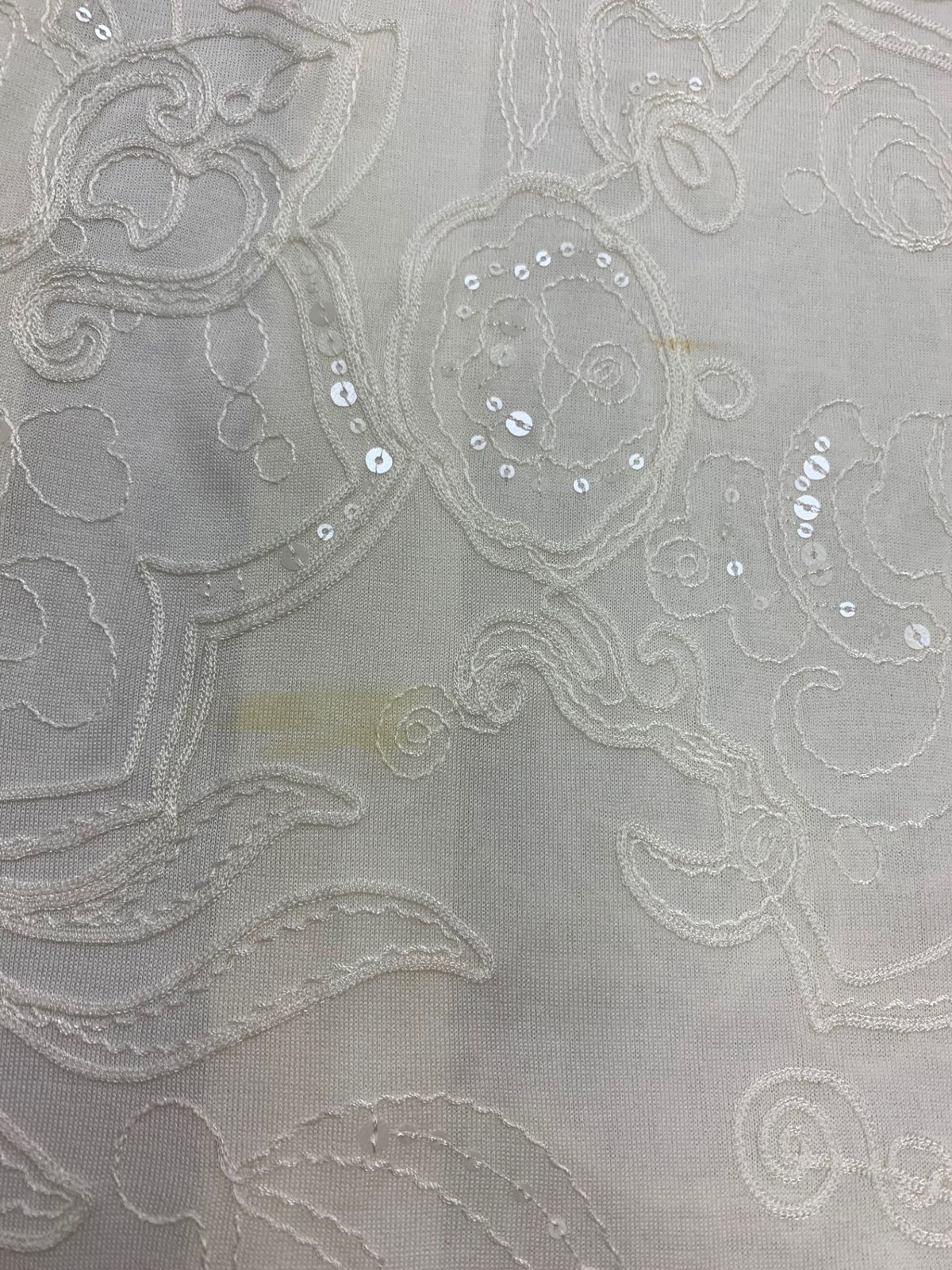  レオナールファッション 0357713 42 ホワイト ロング丈 シアー ニット カーディガン スパンコール レース 長袖 カーディガン ボレロ アンサンブル