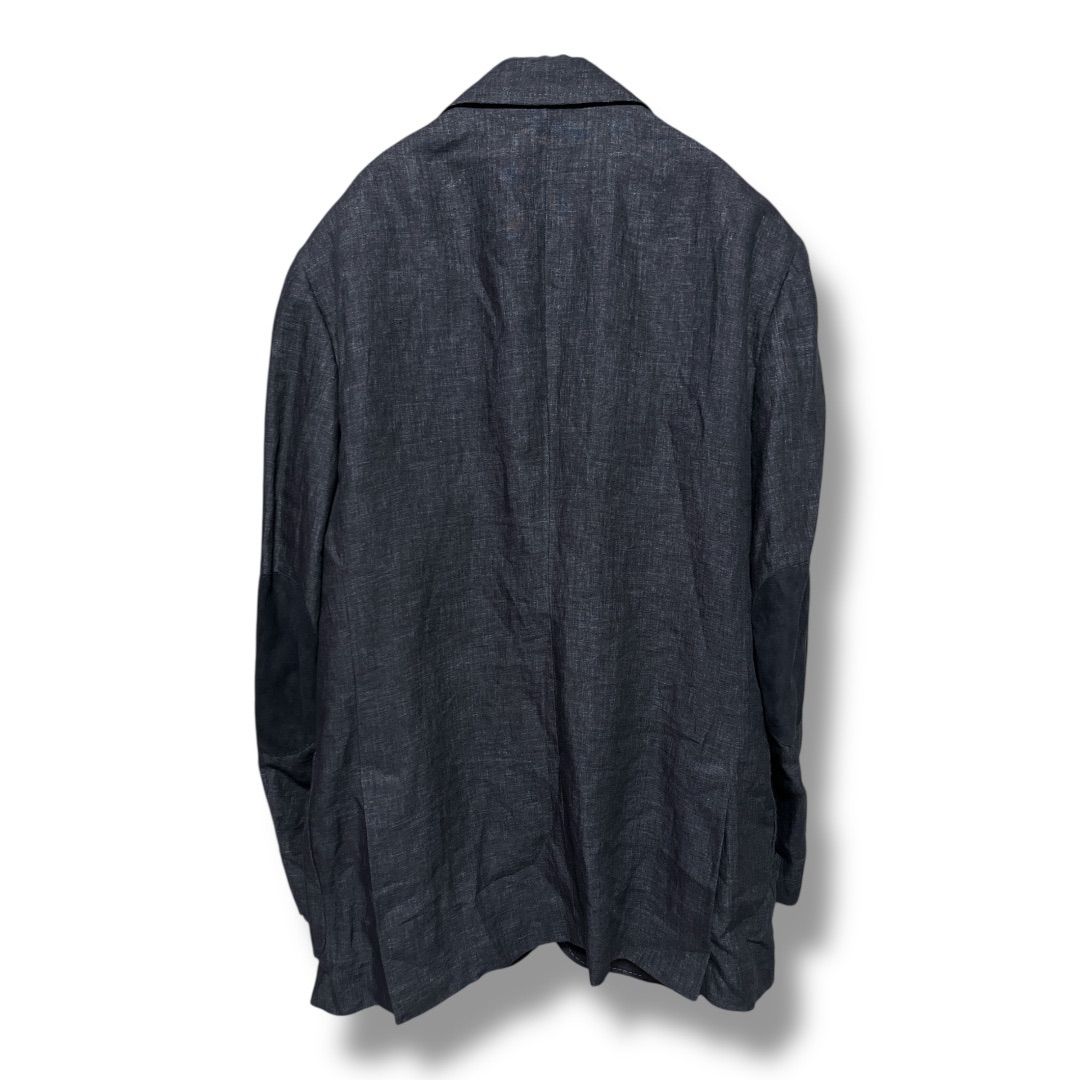 Frank Namani フランクナマーニ Ultimum Linen Private Cllection リネン テーラードジャケット 段返り 3ボタン エルボーパッチ 背抜き サイドベンツ メンズ サイズ48 ブラック系 久喜倉庫店 45 No.K837Y