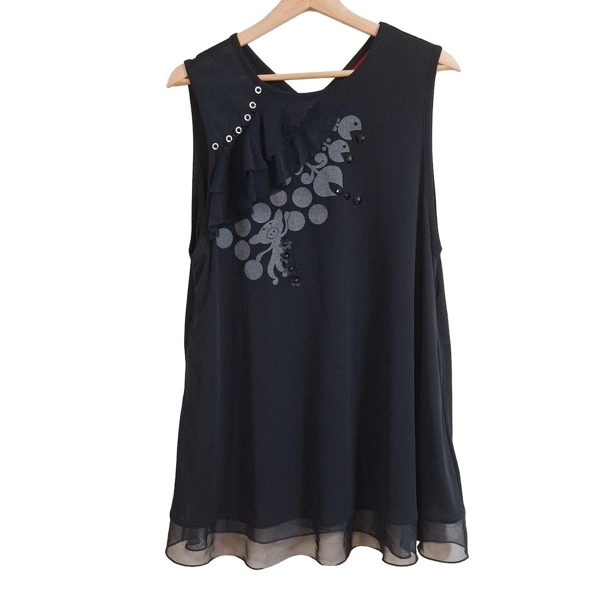 ALBEROBELLO OLLEBOREBLA アルベロベロ オレボレブラ チュニック レディース - 黒 クルーネック ノースリーブ ビーズ ビジュー 後ろ開き