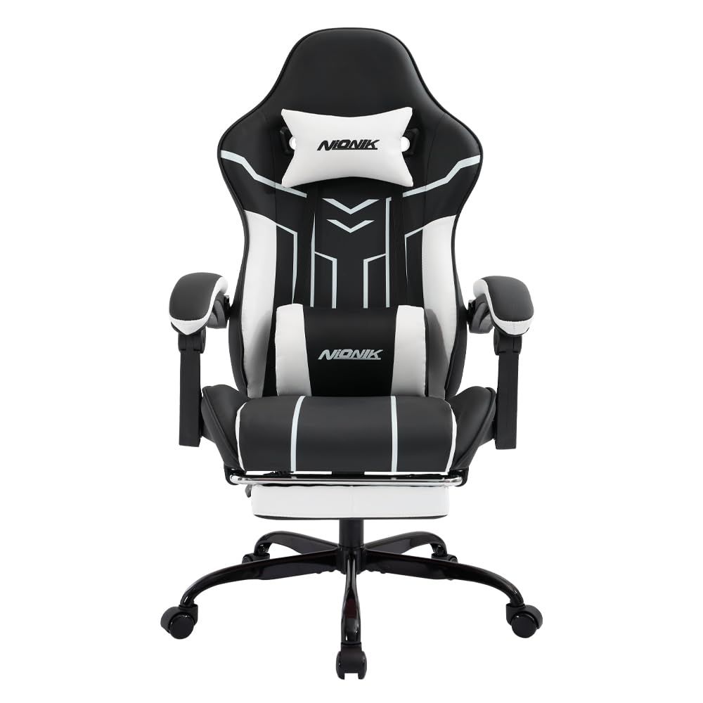 NIONIK ゲーミングチェア オットマン付き 幅広座面 オフェスチェア 連動ひじ掛け ハイバック gaming chair ゲーム用 チェア 135°リクライニング PCゲーミングチェア 静音キャスター 高さ調節でき パソコンチェア 座り心地よ