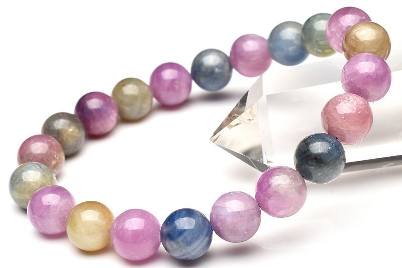 １点物 天然非加熱 コランダム MIXサファイア 9.5mm ブレスレット パワーストーン 天然石 _U7891