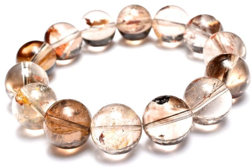 １点物 ライモナイト共生 スモーキー エレスチャルクォーツ 15mm ブレスレット パワーストーン 天然石 _MC477