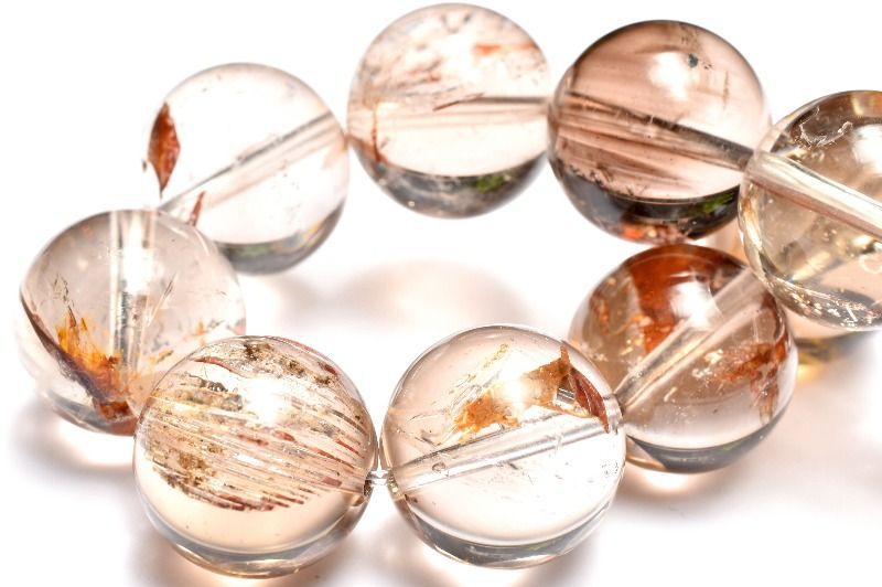 １点物 ライモナイト共生 スモーキー エレスチャルクォーツ 15 mm ブレスレット パワーストーン 天然石 _MC 477