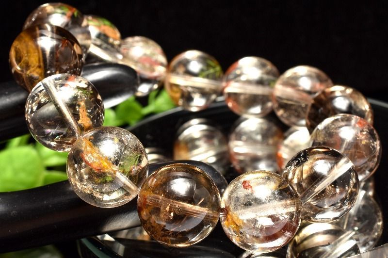  １点物 ライモナイト共生 スモーキー エレスチャルクォーツ 15 mm ブレスレット パワーストーン 天然石 _MC 477 ブレスレット バングル アクセサリー