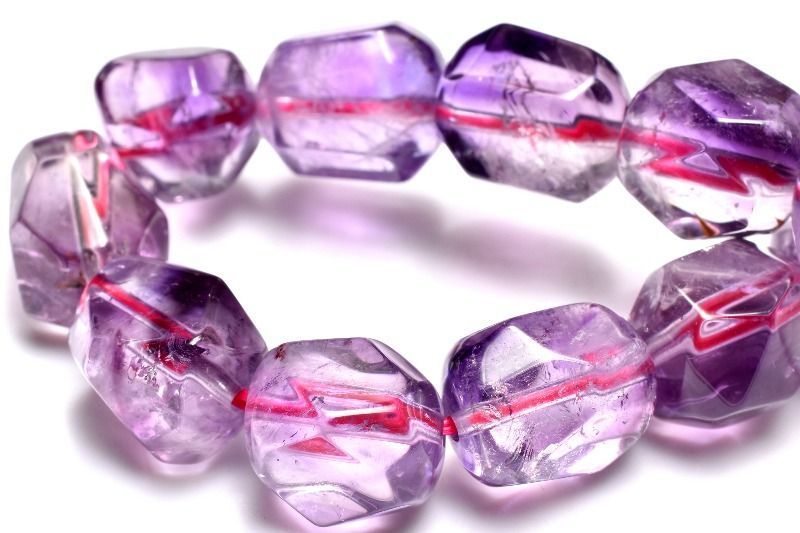 １点物 内包の宝庫 スーパーセブンアメジスト 11-15 x 10-12 mm 原石ラフカット ブレスレット パワーストーン 天然石 _MC 580