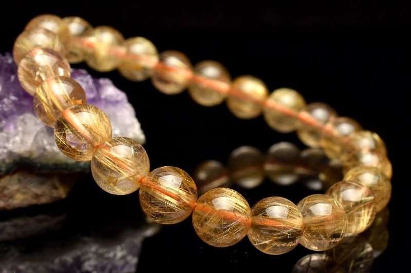 1点物 AA 黄金針 ゴールドルチルクォーツ 7.5mm ブレスレット パワーストーン 天然石 _MC670