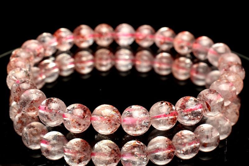 1点物 煌めきたっぷり内包 ストロベリークォーツ レピドクロサイトインクォーツ 6.5mm ブレスレット パワーストーン 天然石 _MC706
