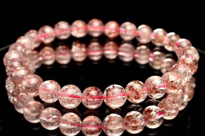 1点物 煌めきたっぷり内包 ストロベリークォーツ レピドクロサイトインクォーツ 6.5mm ブレスレット パワーストーン 天然石 _MC708