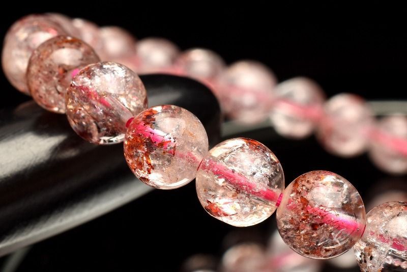  １点物 煌めきたっぷり内包 ストロベリークォーツ レピドクロサイトインクォーツ 6.5 mm ブレスレット パワーストーン 天然石 _MC 708 ブレスレット バングル アクセサリー