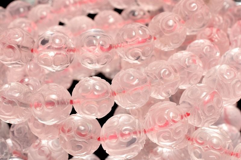 繊細彫刻 ローズクォーツ 10mm マニ車 ブレスレット 1個売り