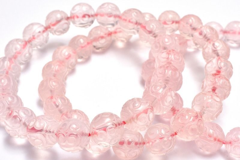 繊細彫刻 ローズクォーツ 10mm マニ車 ブレスレット 1個売り