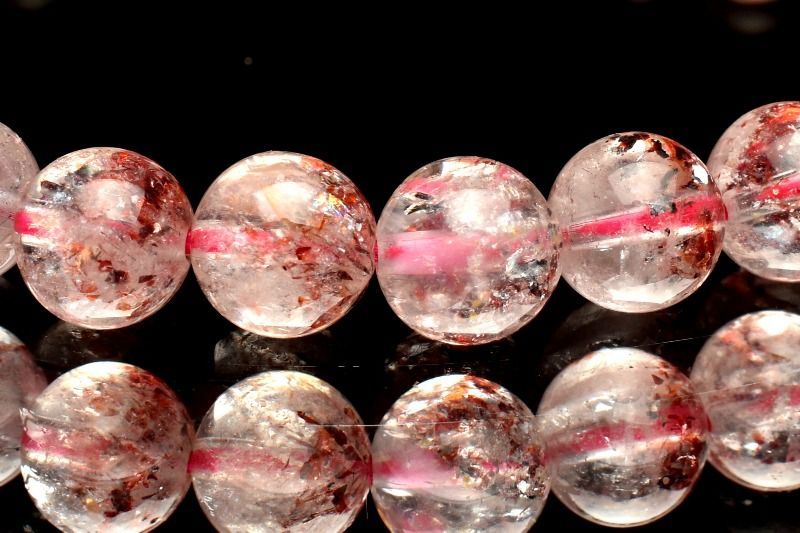 １点物 煌めきたっぷり内包 ストロベリークォーツ レピドクロサイトインクォーツ 6.5 mm ブレスレット パワーストーン 天然石 _MC 706
