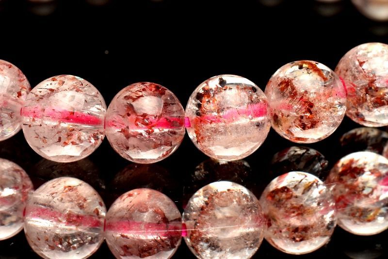 １点物 煌めきたっぷり内包 ストロベリークォーツ レピドクロサイトインクォーツ 6.5 mm ブレスレット パワーストーン 天然石 _MC 708