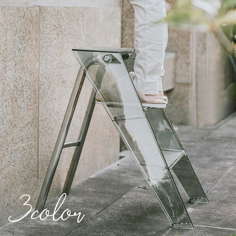 KS アウトレット アクリル踏み台 クリア 3段 折りたたみ ステンレス 耐荷重150kg 滑り止め スツール 玄関 洗面所