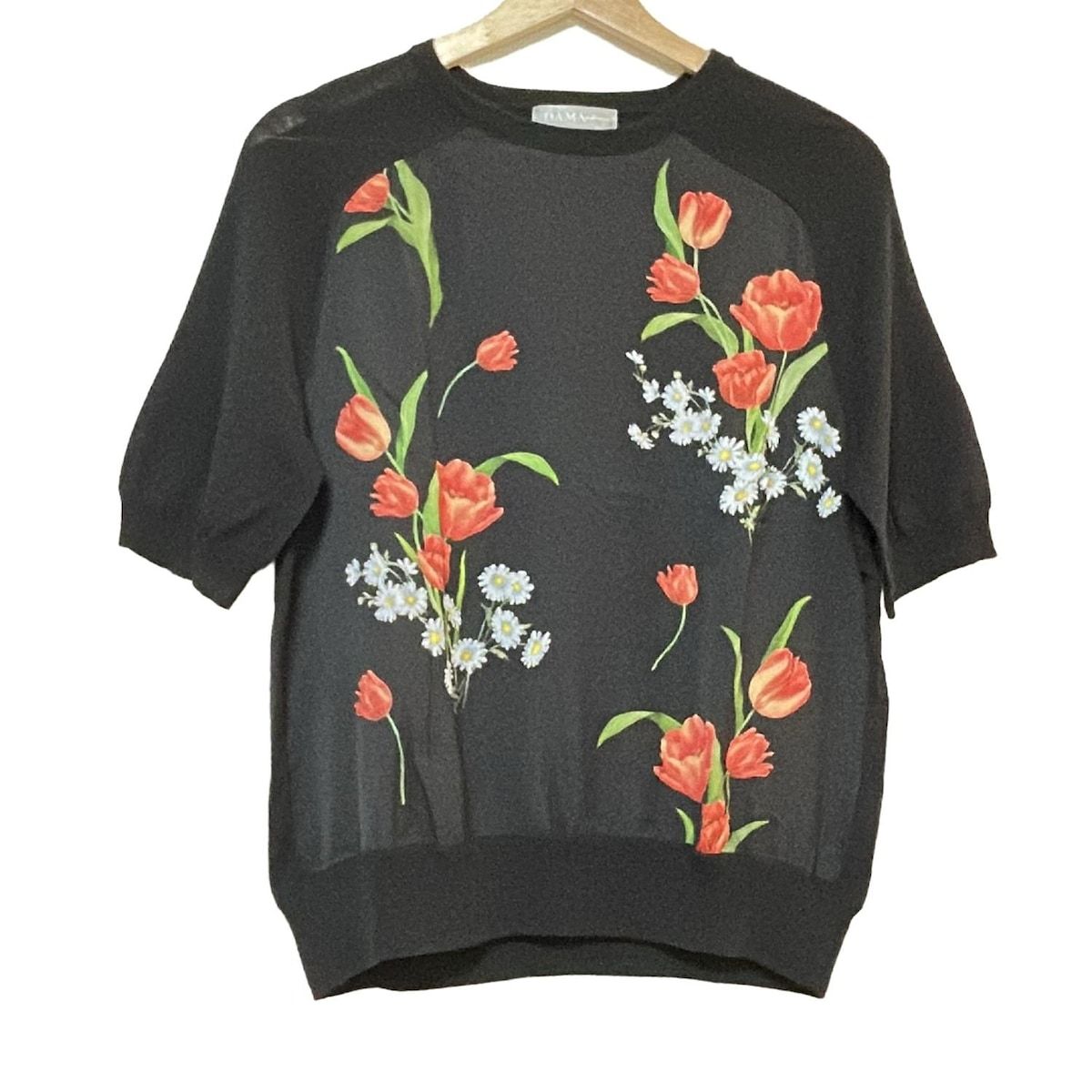  DAMAcollection ダーマ アンサンブル レディース - 黒×レッド×マルチ 花柄 長袖 カーディガン ボレロ アンサンブル