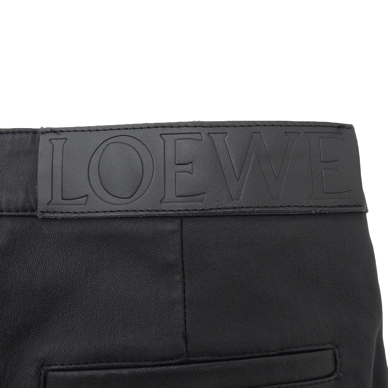 美品△LOEWE ロエベ レザーロゴパッチ付き ストレッチ ミッドライズ