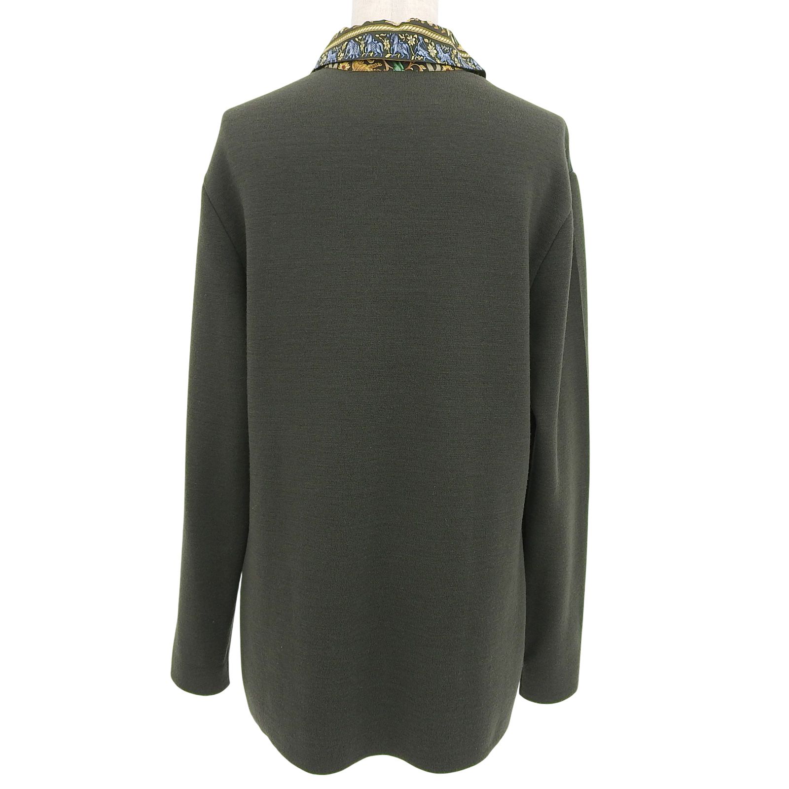 HERMES エルメス ヴィンテージ ツイルレーヌ CHASSEEN INDE シルク100% ウール100% マルジェラ期 長袖ポロシャツ マルチ M イタリア製 レディース