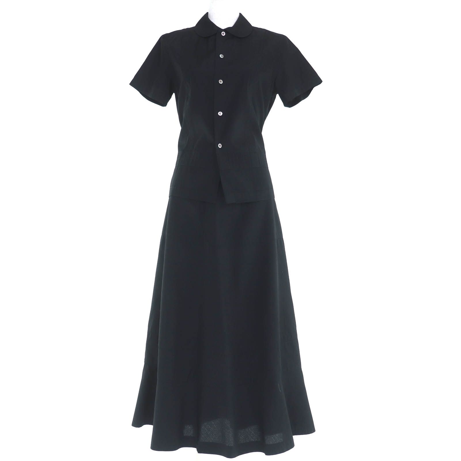 tricot COMME des GARCONS トリココムデギャルソン 丸襟 ベルト付きシャツ フ スカート セットアップ ブラック S レディース