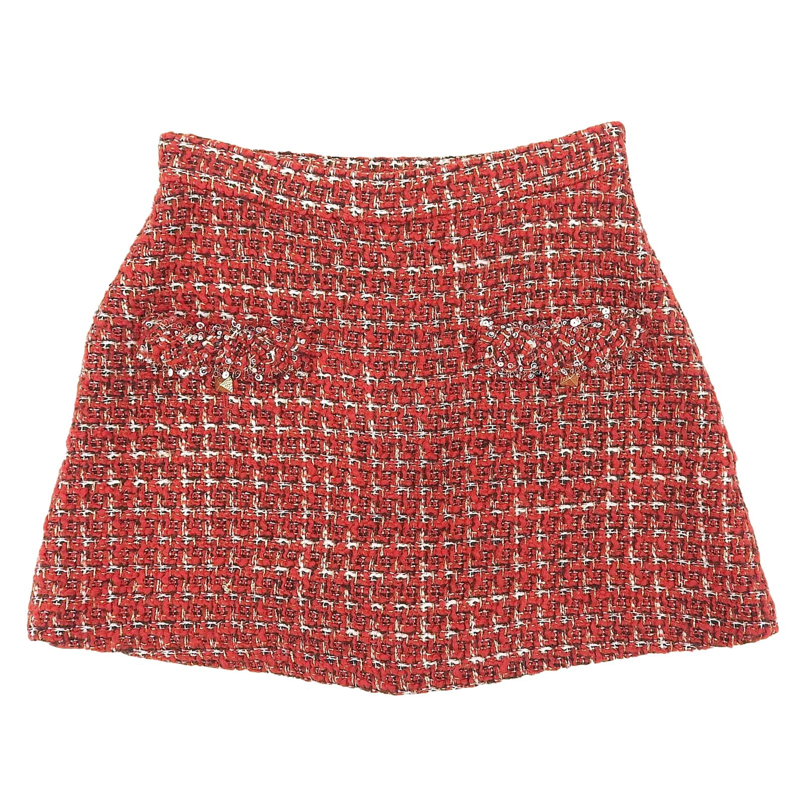 VALENTINO ヴァレンティノ VB3RA769677 ウール スパンコール ロックスタッズ付き ツイード スカート ショートパンツ レッド 38 イタリア製 レディース