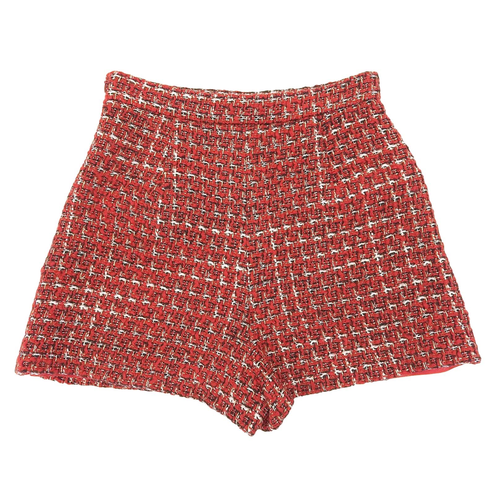 VALENTINO ヴァレンティノ VB3RA769677 ウール スパンコール ロックスタッズ付き ツイード スカート ショートパンツ レッド 38 イタリア製 レディース