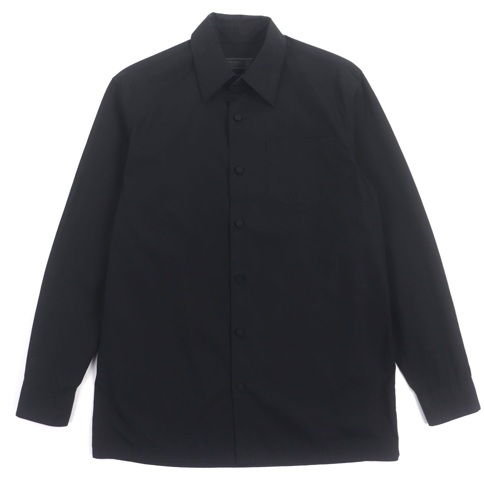 PRADA プラダ 2020年製 UCN314 コットン トライアングルロゴ 三角プレート ロングスリーブ 長袖シャツ ブラック 37 イタリア製 メンズ