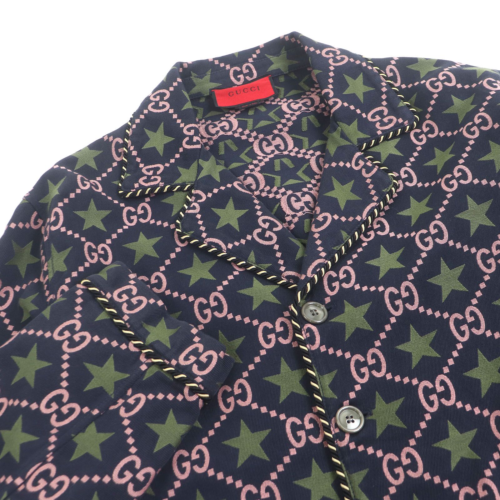 GUCCI グッチ 576610 コットン100% GGロゴ スター 総柄 シングル テーラードジャケット ブレザー ネイビー 50 イタリア製 メンズ
