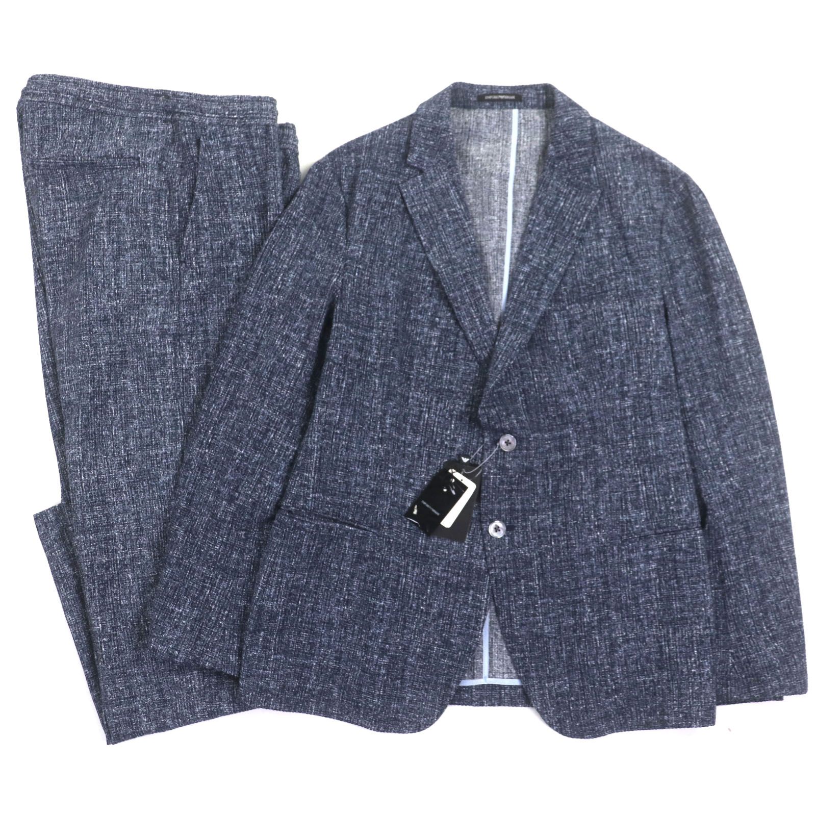 EMPORIO ARMANI エンポリオ アルマーニ 2019年製 ロゴ入りボタン ジャケット イージーパンツ セットアップ ネイビー 52 メンズ