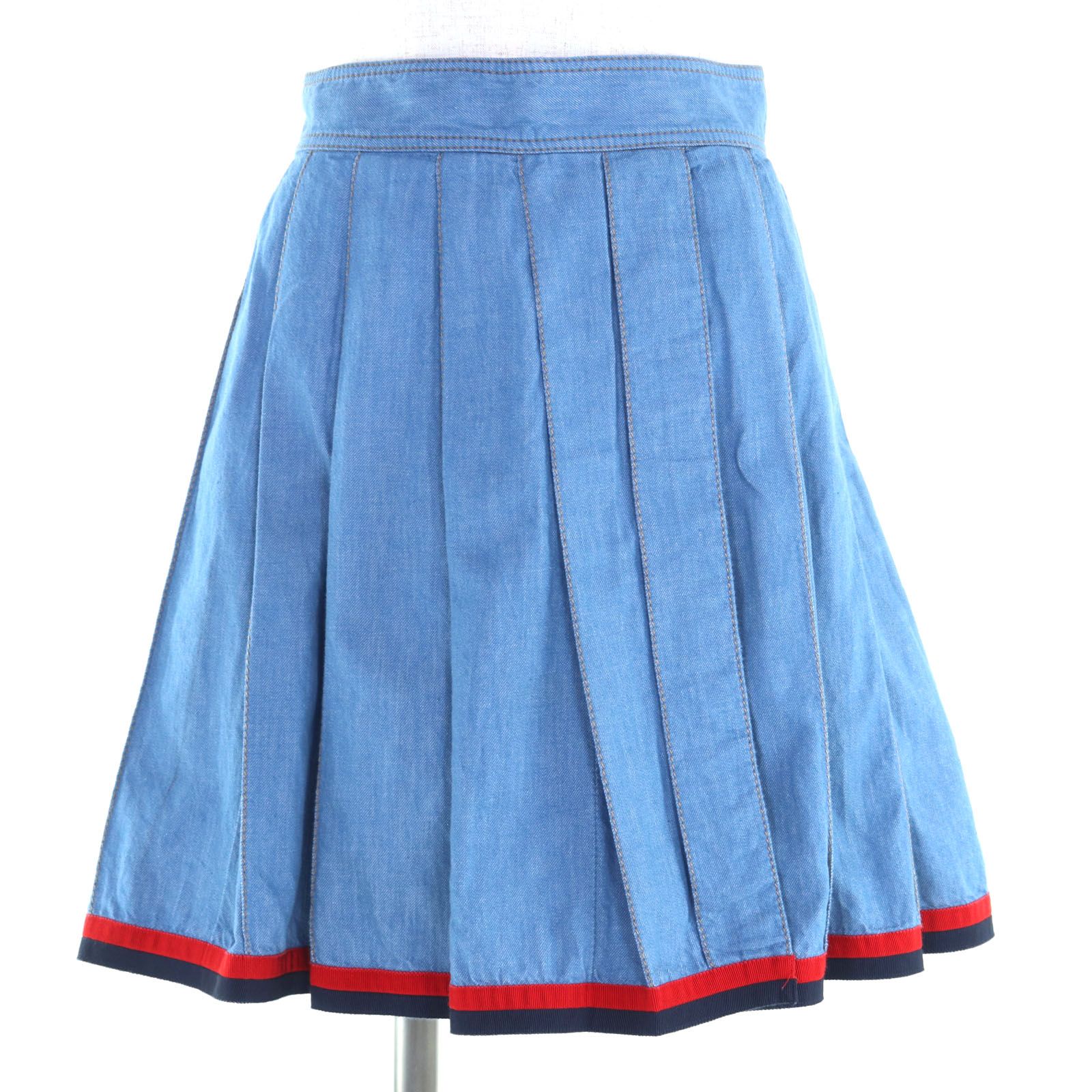 MONCLER モンクレール D10932561500 GONNA コットン100％ サイドジップ 裾ライン プリーツスカート インディゴブルー 38 レディース