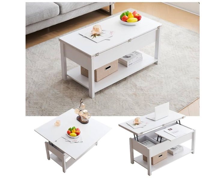 オーエスジェイ OSJ ローテーブル 収納付き 多段収納 昇降式テーブル リフティングテーブル 3 WAY 幅100 幅50 幅48 幅37 ガス圧式 木製 ホワイト