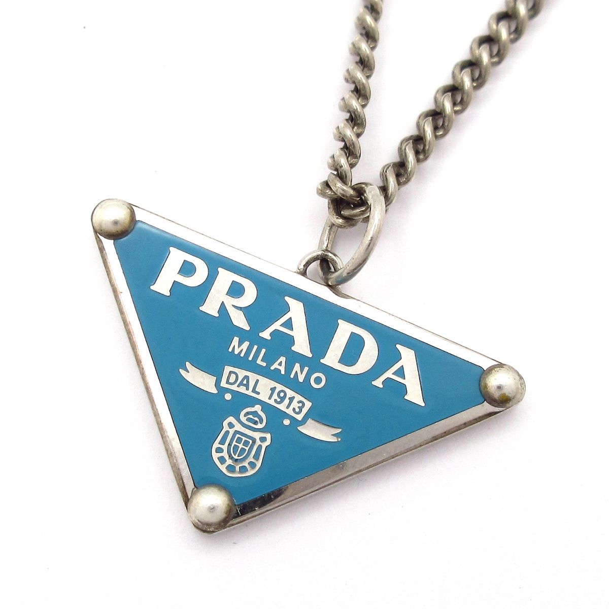 PRADA プラダ ネックレス シルバー×ライトブルー トライアングルロゴ